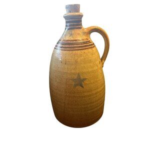 Handmade Luling Icehouse Texas Lone Star Glazed Pottery Jug 12.5" X 6"